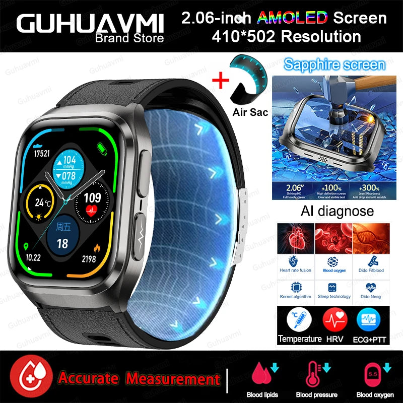 New ECG+PPG Nursing Grade Air Bag Smart Watch Men's Blood Fat Blood Pressure Voice Broadcast Health Smart Bracelet For Woman NFC