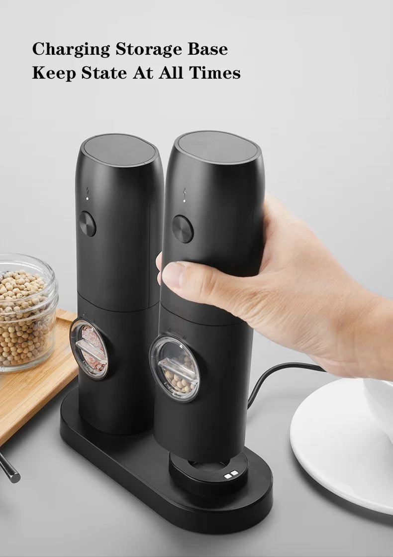 Electric Automatic Salt And Pepper Grinder Set Rechargeable With USB Gravity Spice Mill Adjustable Spices Grinder With LED Light