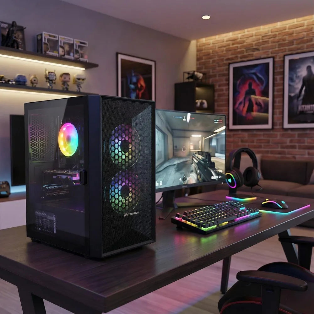 Gaming PC Desktop Computer with Radeon RX 550 4G, Core i5 Processor, 16GB RAM, 512GB SSD, WiFi 6, Windows 11 Home, RGB