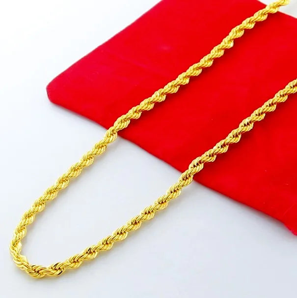 24K Gold Twisted Rope Necklace | AU999 Pure Gold, 3mm fine twist, double - strand design, minimalist & versatile elegance