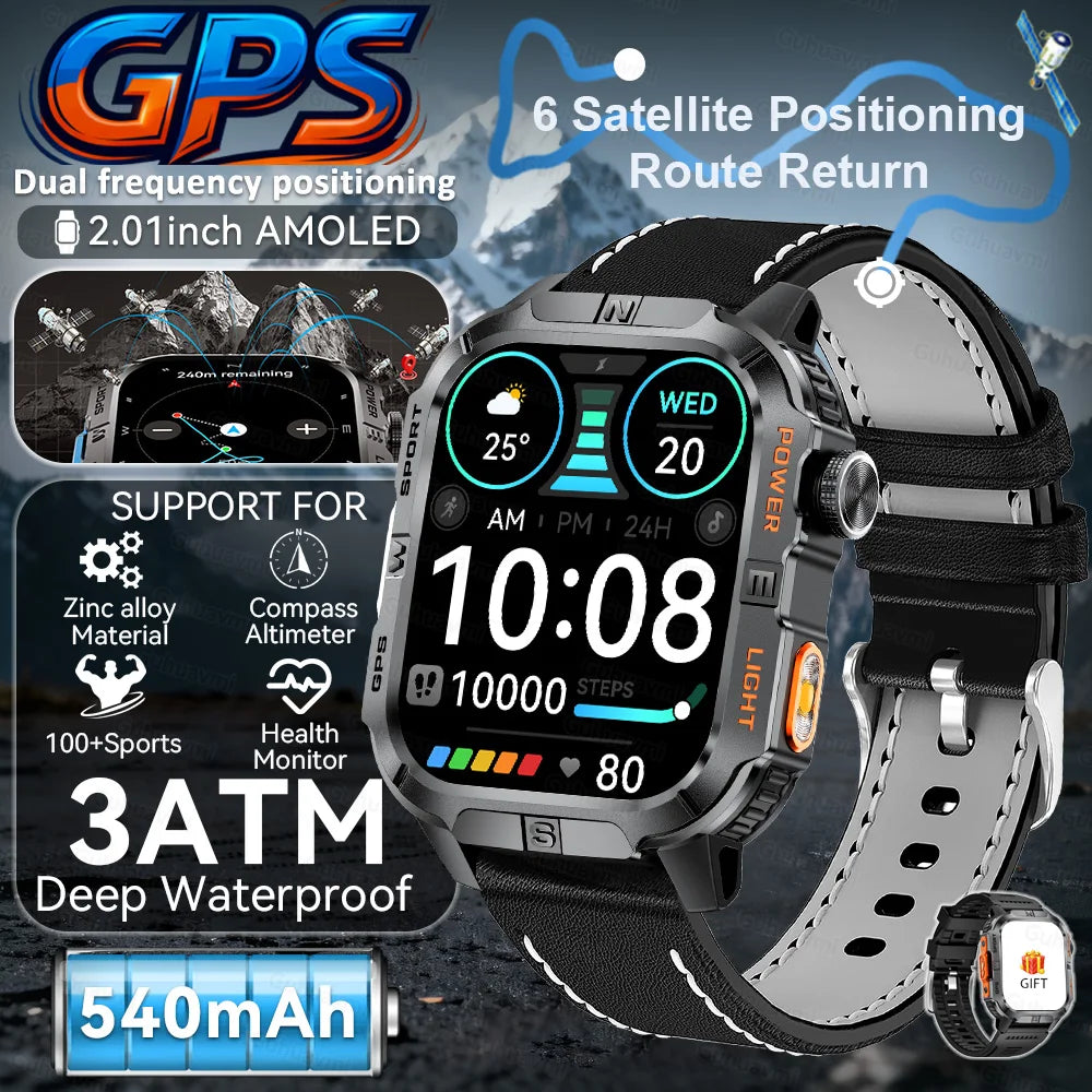 2026New GPS Outdoor Smart Watch Men Women Compass Altimeter Barometer Waterproof Bluetooth Call Sports Smartwatch 540mAh Battery