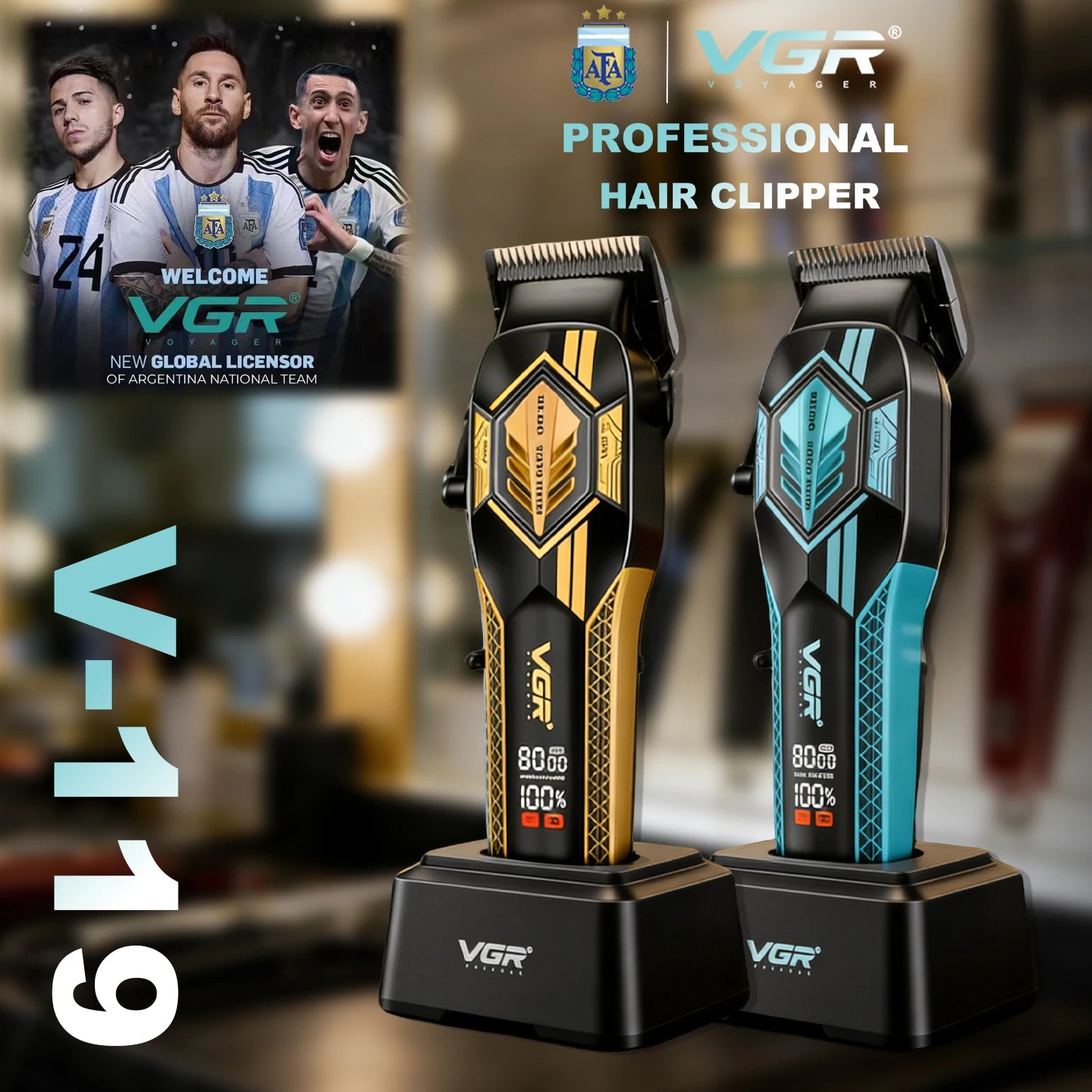 VGR Professional Hair Clippers Rechargeable Hair Trimmer Adjustable Finishing Haircut Machine DLC Blade Clippers For man V-119