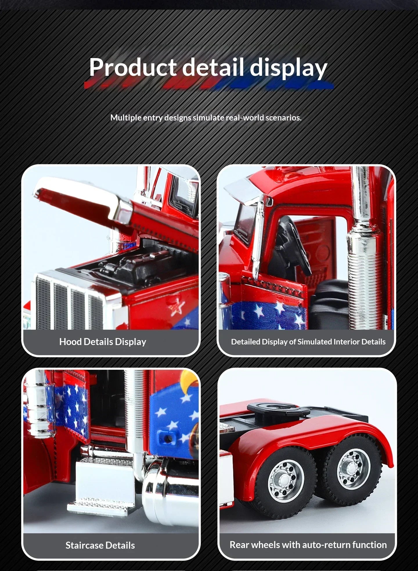 1:24 389 Platform Trailer Container Transport Tow Truck Toy Car For Diecast Vehicle Model Collection Gift Boy