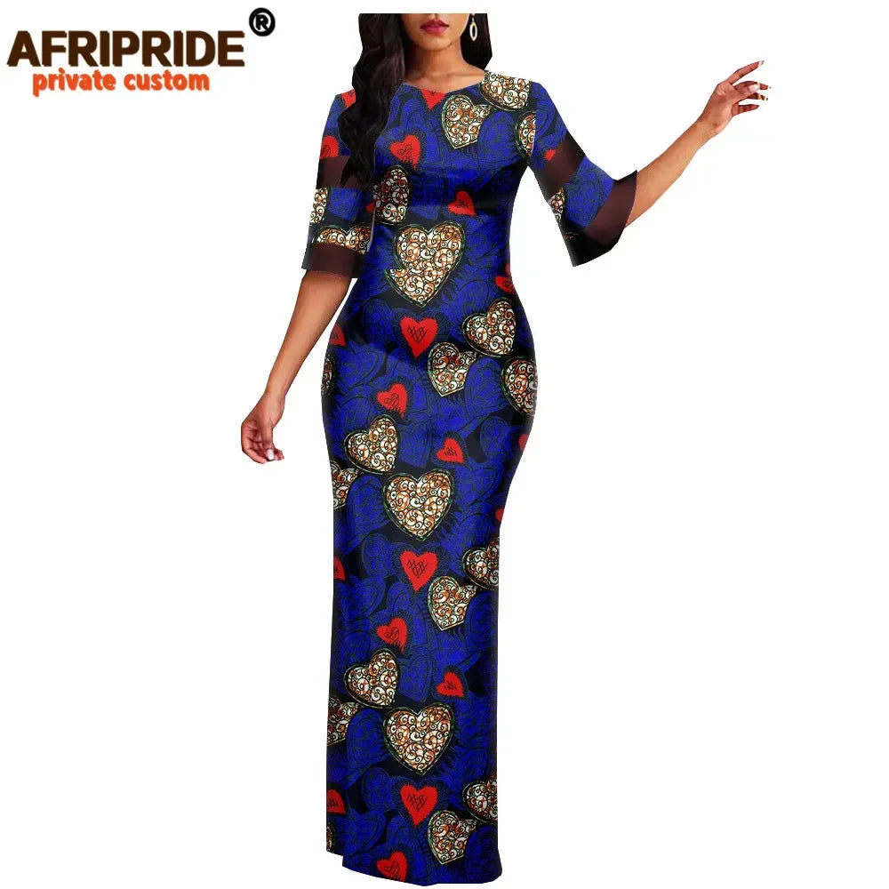 Women`s African Print Half Sleeve Dashiki Maxi Bodycon Dress Dashiki Ankara Party Dresses for Women Wax Batik AFRIPRIDE A1925049