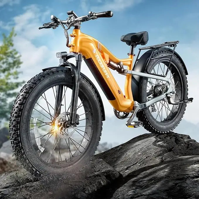 1350W Peak Electric Bike for Adults 48V 20AH Battery 26 Fat Tire Full Suspension Mountain Ebike 80 Miles Range