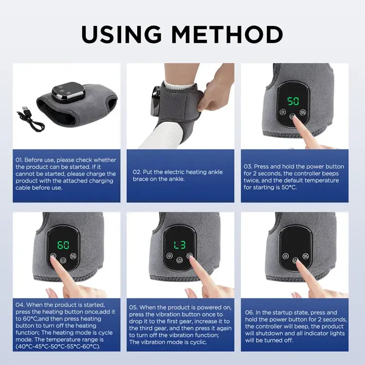 Emeka 3-in-1 Electric Ankle Massager 5 Level Heating Vibration for Eliminate Foot Pain Swelling &Poor Circulation Brace Massager