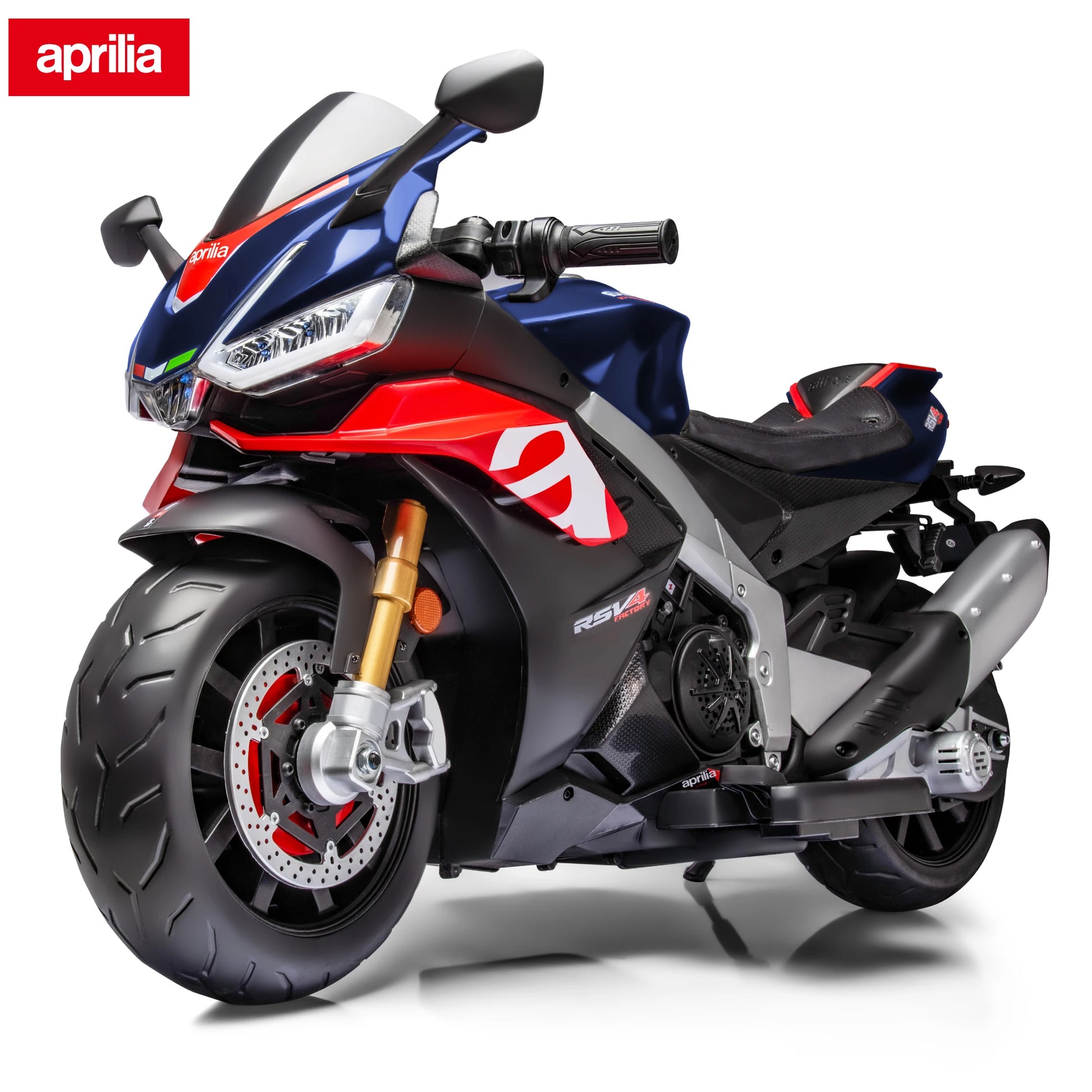 24V Kids Motorcycle Electric Motorbike Aprilia Licensed Ride on Toy w/LED Lights Bluetooth Music Battery Powered 10MPH