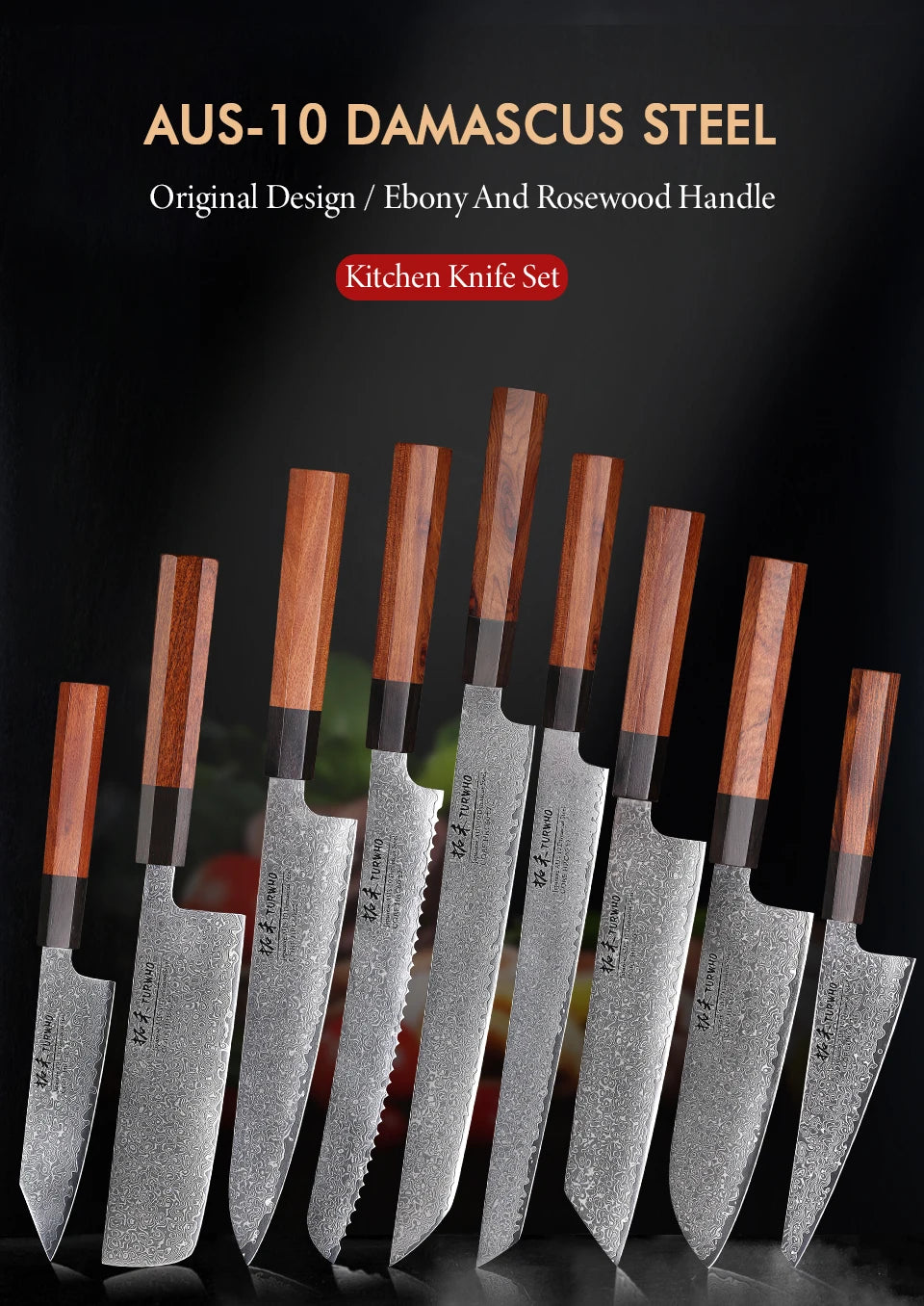 TURWHO Hand Forged Japanese Chef Knife Damascus Steel Kitchen Knives Santoku Sashimi Bread Utility Handmade Blade Cooking Tools