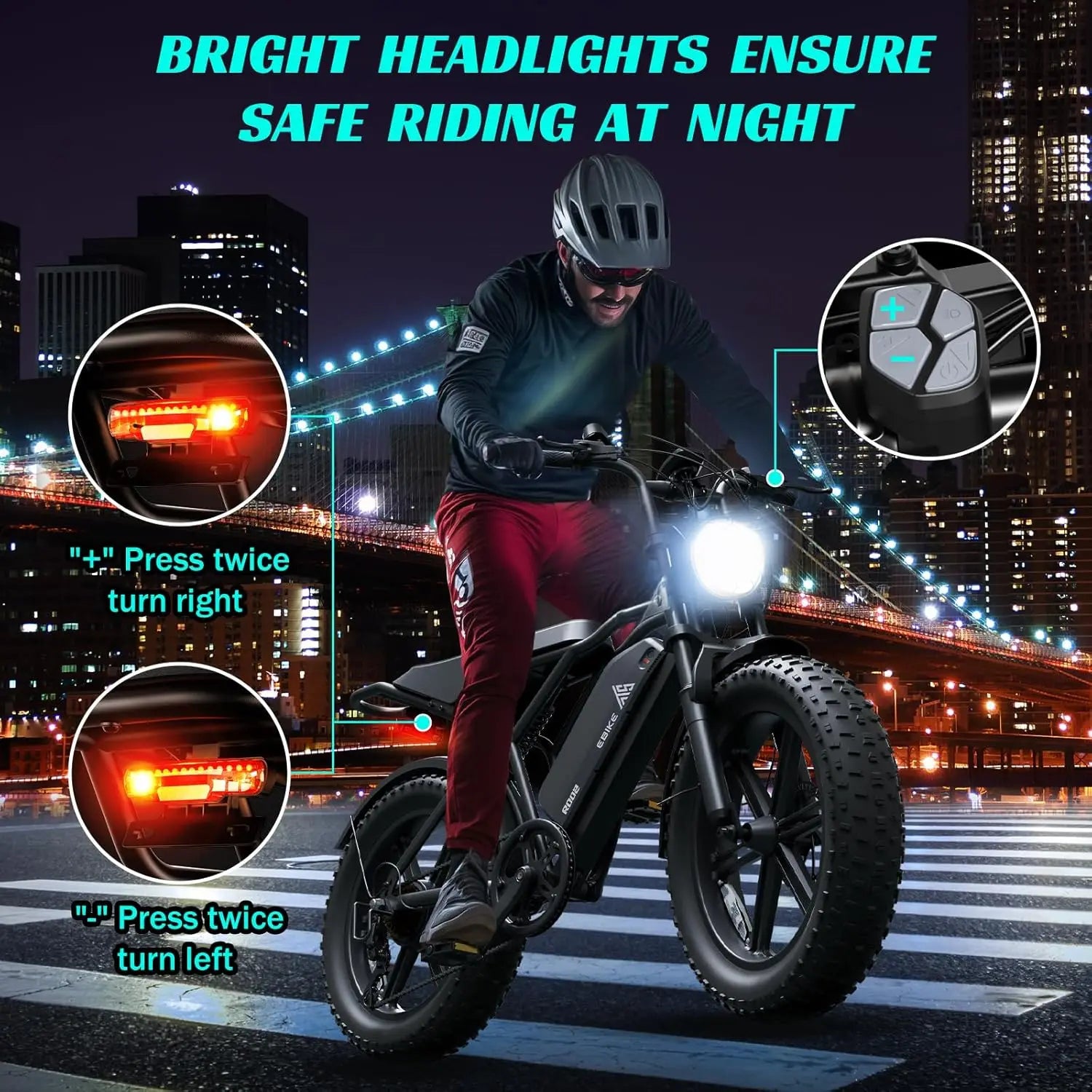 TST R002S 1500W e-bike, 20" fat tires, 60-100mile range, 28MPH, 48V 15Ah battery, for all terrains.