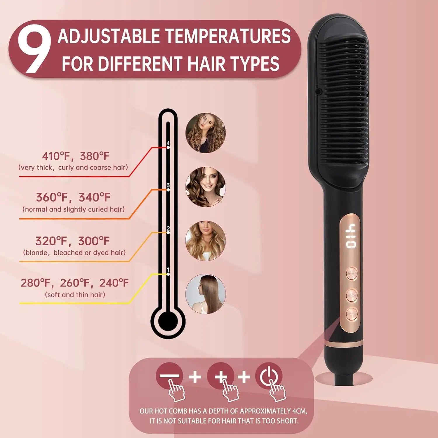 AP02 Negative Ionic Hair Straightener Brush, Fast Heating, Anti-Scald & Auto-Shut Off Hair Brush Straightener for Women