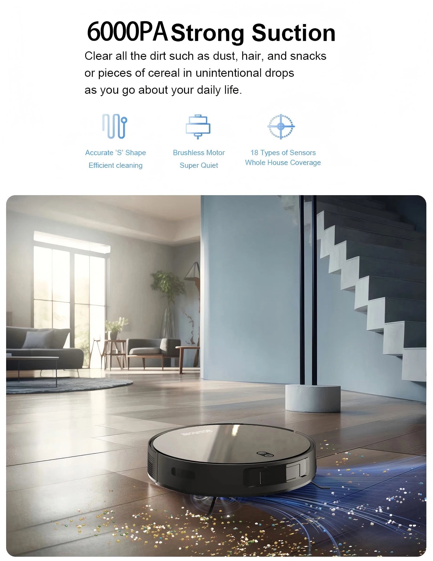 Robot Vacuum Cleaner Combo Mop,6000PA Suction Robotic,WiFi/Voice Control,Auto-Recharge,Pet Hair For Home Vacuum Cleaning Robotic