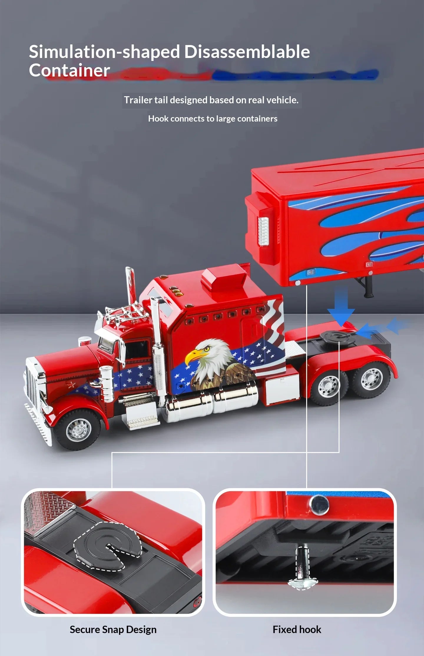 1:24 389 Platform Trailer Container Transport Tow Truck Toy Car For Diecast Vehicle Model Collection Gift Boy