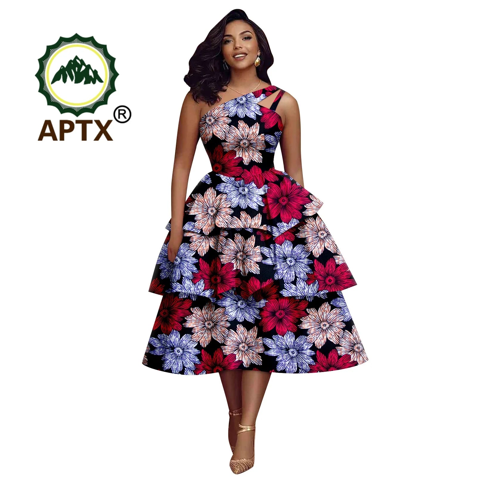 African Dress for Women Ankara Print Skew Collar Sleeveless Mid-Calf Cascading Dress Dashiki Elegant fashion Casual Party Dress