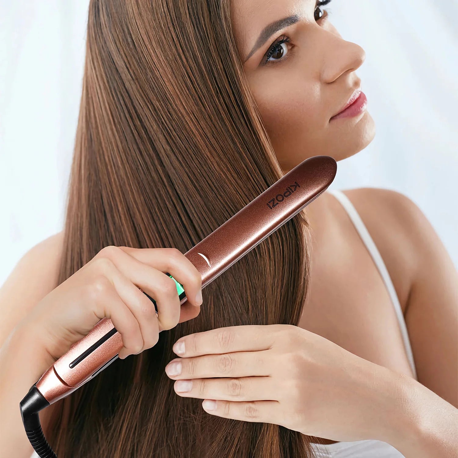 KIPOZI Perfect For Any Hair Type Titanium Flat Iron Hair Straightener with Digital LCD Display Dual Voltage Instant Heating Iron