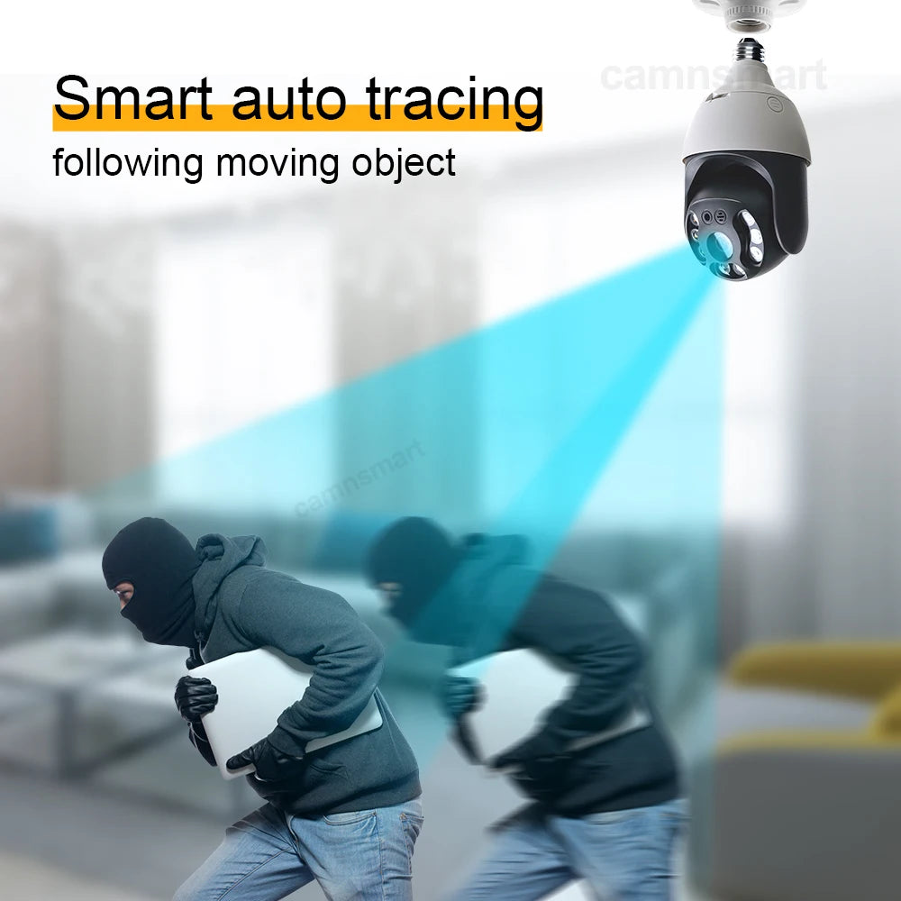 Ultra 6MP Outdoor Wireless WIFI Camera E27 Bulb Type for Smart Home Tuya APP IP66 Waterproof Auto Track Motion Detection