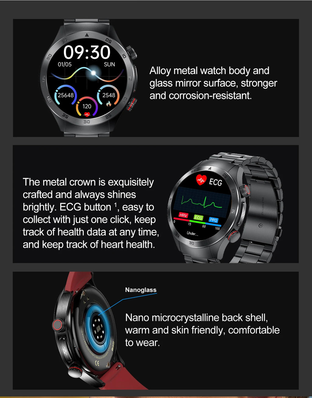 2026New Precise Laser Therapy Bracelet Health ECG+PPG Smart Watch Blood Pressure Blood Lipid Uric Acid BT HD Call SmartWatch Men