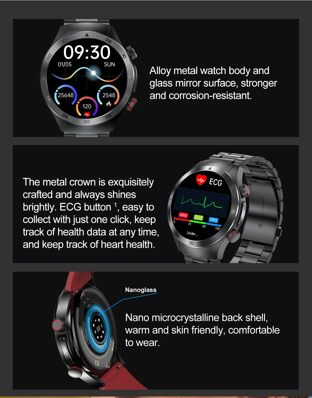 2026New Precise Laser Therapy Bracelet Health ECG+PPG Smart Watch Blood Pressure Blood Lipid Uric Acid BT HD Call SmartWatch Men