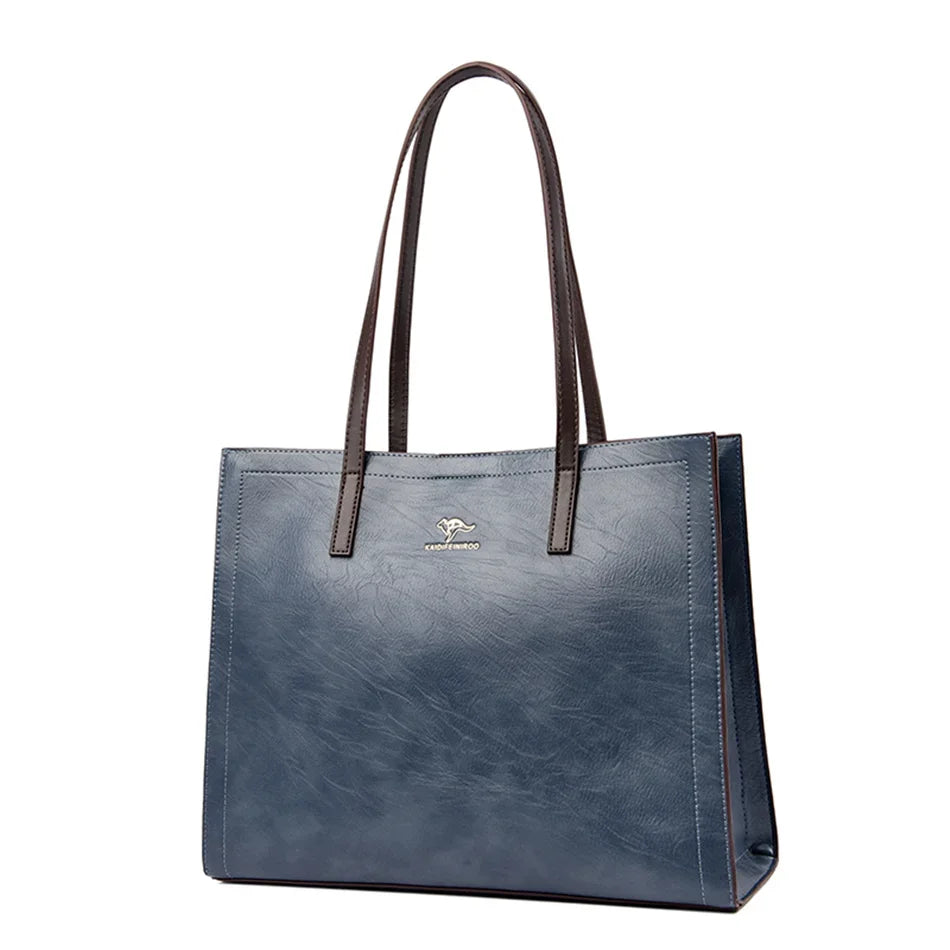 Vintage Large Capatity Tote Shoulder Bags Fashion Top-Handle Bags High Quality Leather Bags Casual Letter Design Handbag