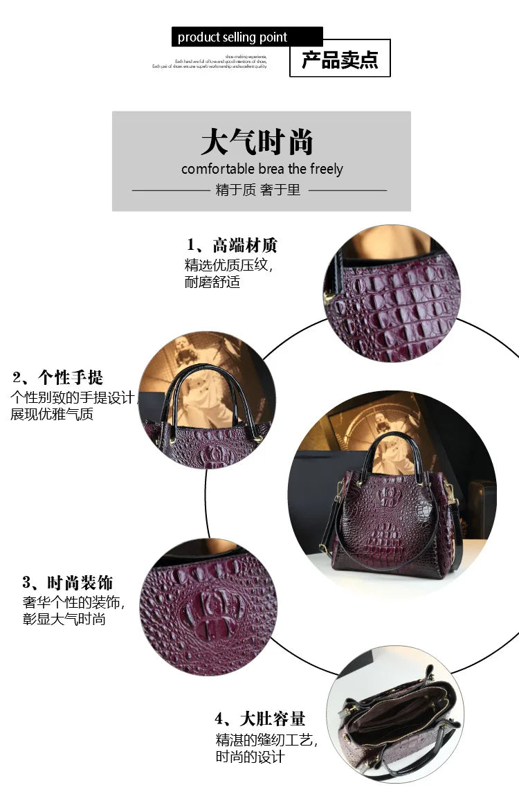 New Tote Bag for Women Crocodile Print Textured Bucket Bag Retro Shoulder Bag Fashion Handbag