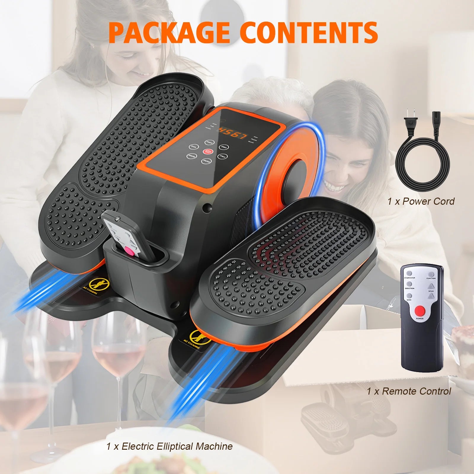 Under-Desk Electric Elliptical Pedal Exerciser 15-Levels 3 Auto Modes Fully Assembled Quiet Portable Full-Body for Office Home
