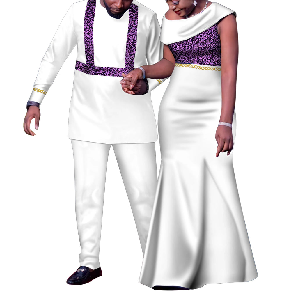 African Couple Outfits Match Sets Dashiki African Mens suit and Dresses for Women Party Couple Clothing WYQ905