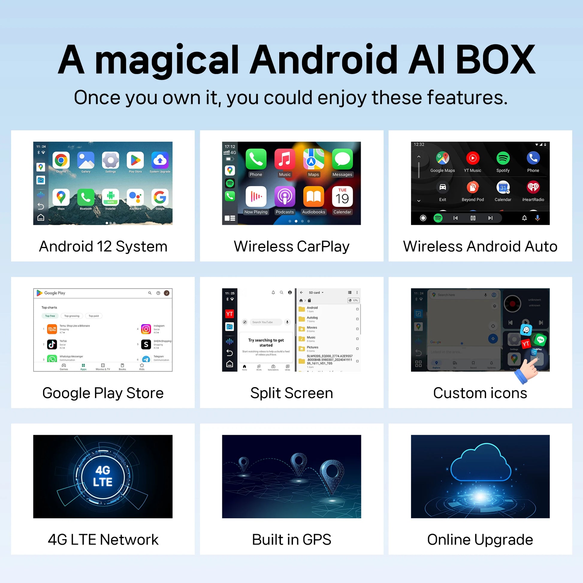 2025 CarPlay Ai Box Wireless Android Auto Car Play Adapter Smart Car TV Accessories for Net flix UtubeQualcomm Snapdragon 6125
