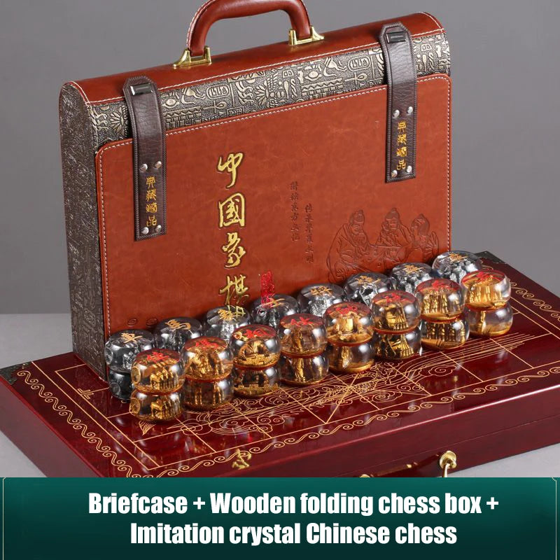 Chinese Chess Set Luxury Table Board Games Artificial Crystal Engraving Chess Family Party Children Adult Collect Birthday Gift