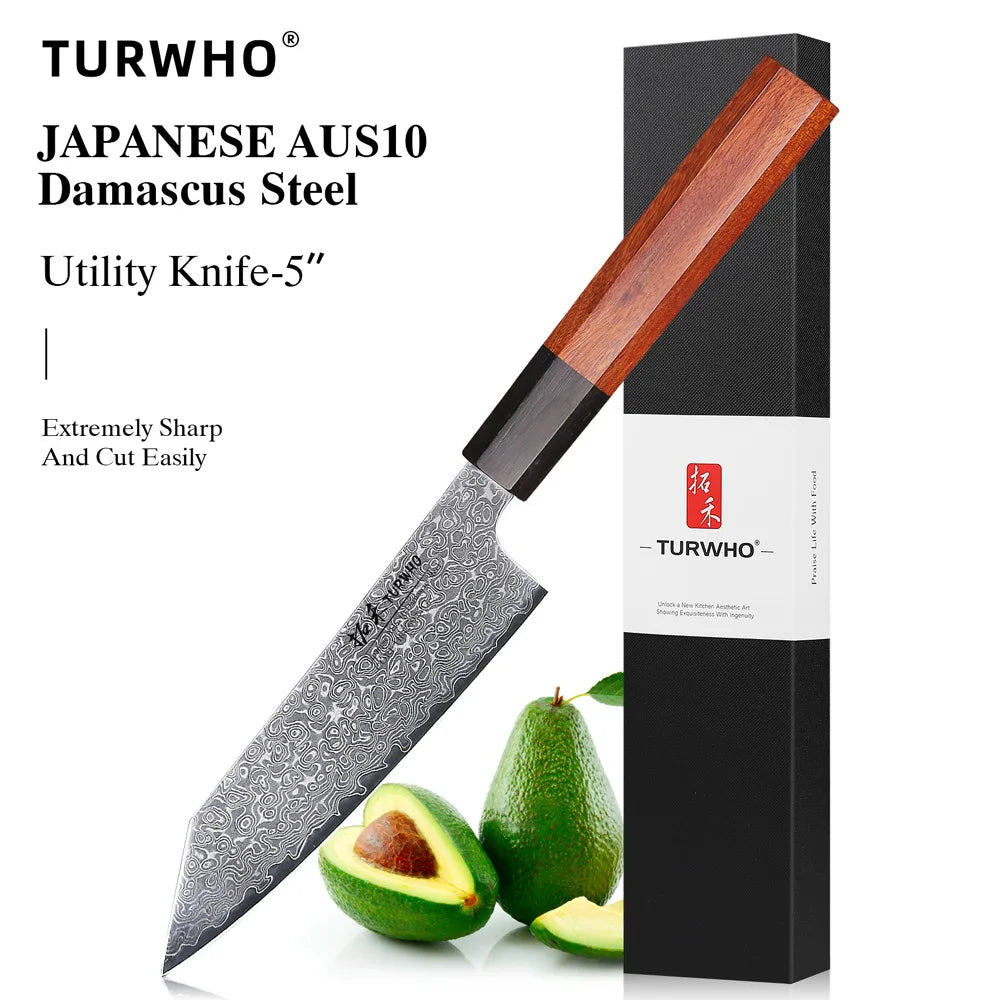 TURWHO Hand Forged Japanese Chef Knife Damascus Steel Kitchen Knives Santoku Sashimi Bread Utility Handmade Blade Cooking Tools