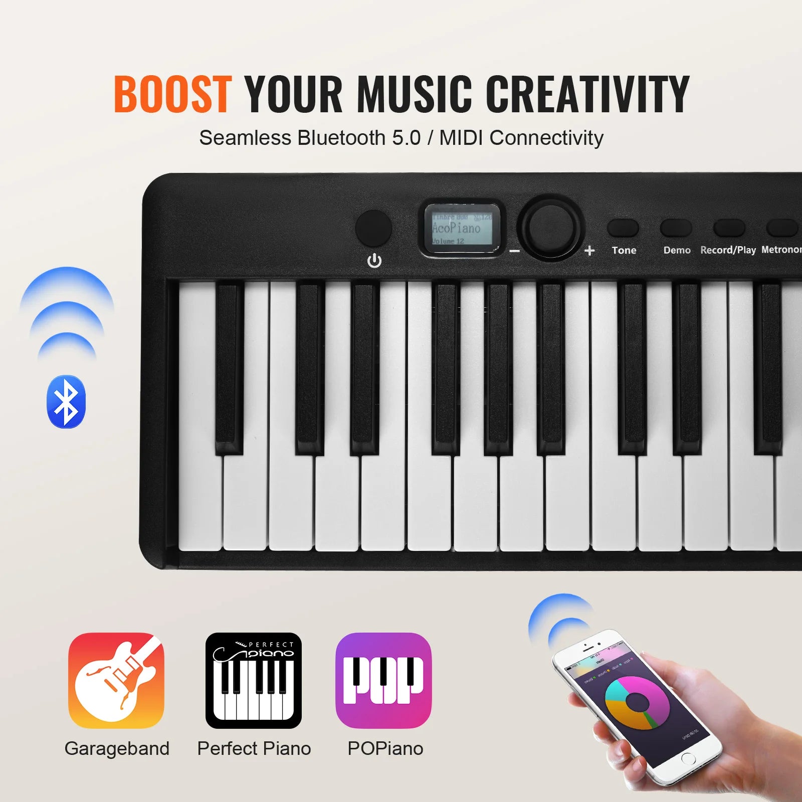 VEVOR 88 Key Folding Keyboard Piano Bluetooth & MIDI Portable Electronic Digital Foldable Piano Rechargeable for Beginners Use