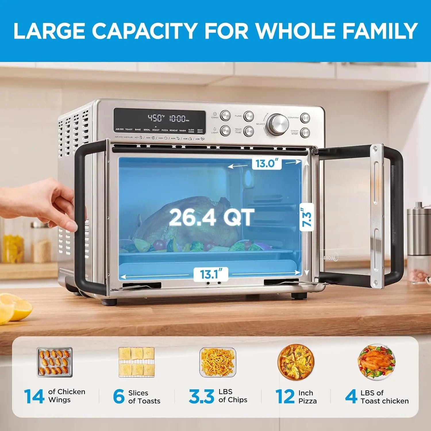Flexify French Door Toaster Oven Air Fryer Combo, 26.4 QT, Extra Large Air Fryer Countertop Oven 10-in-1 Combo, 25% Faster