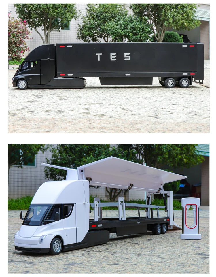 1:32 Semi Alloy Electric Semi Trailer Truck Head Car Model Diecast Container Transport Truck Vehicles Car Model Sound Light Toys