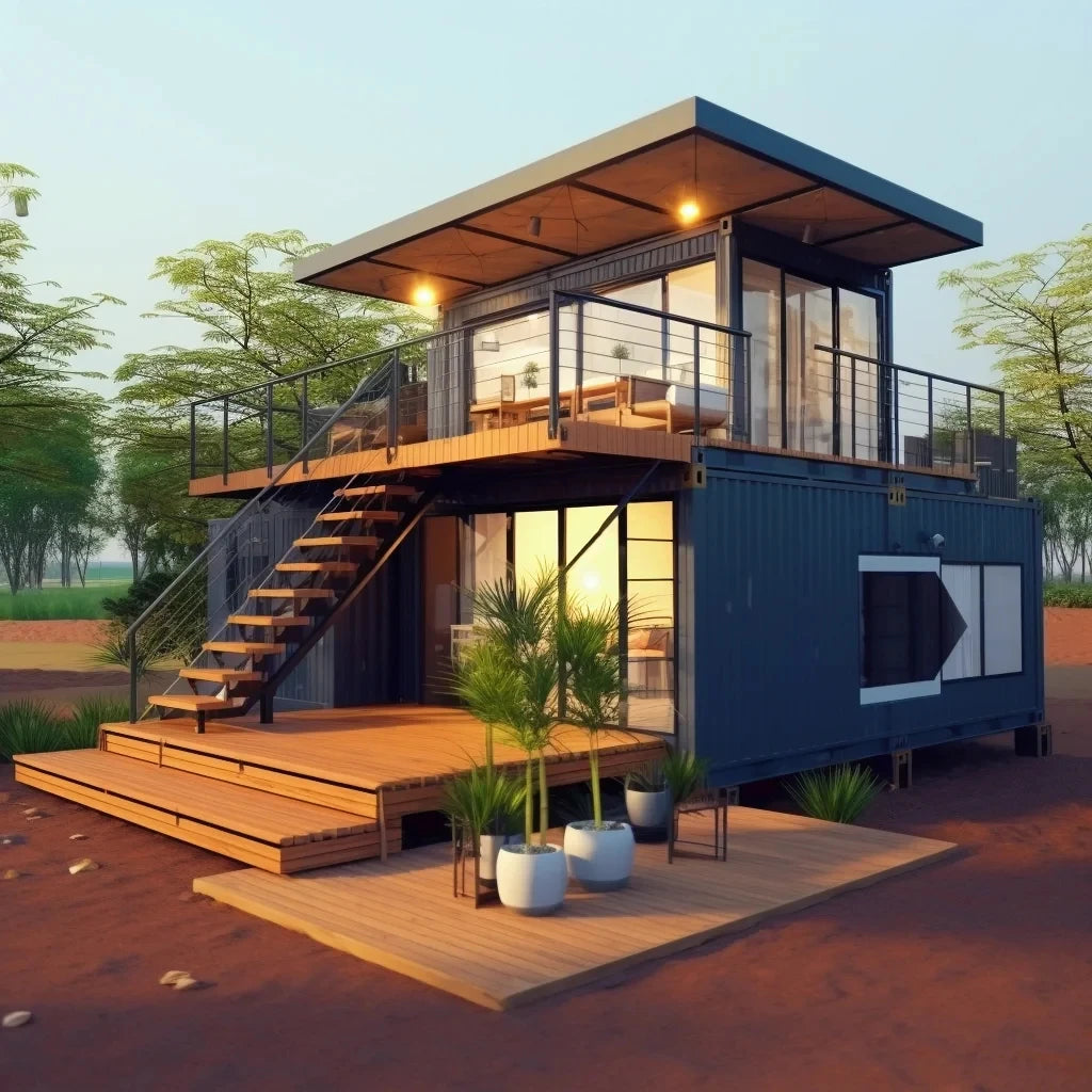 Container house second floor terrace removable outdoor wooden house