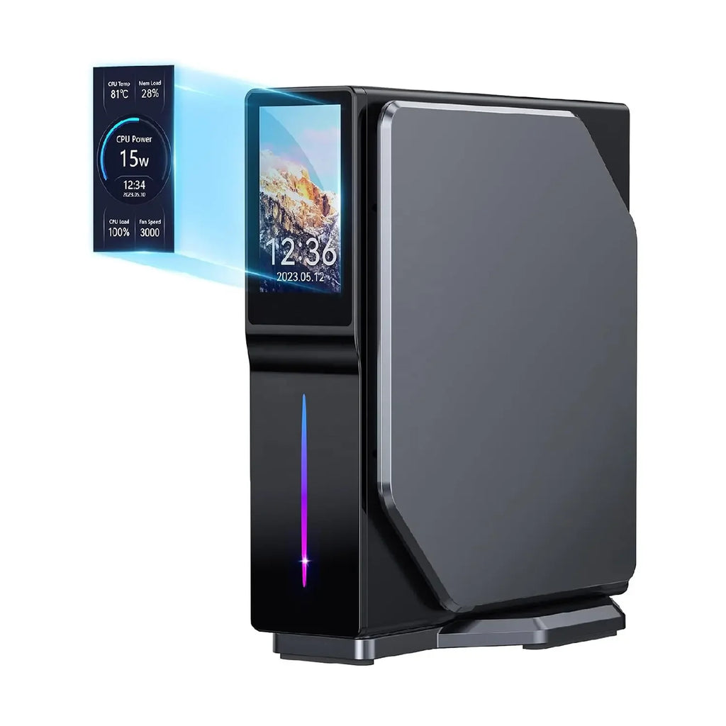 Intel Alder Lake-N150 Gaming Mini Pc with LCD Screen16GB DDR4 512GB M.2 SSD Vertical Mini Computer mini PC for Home Office