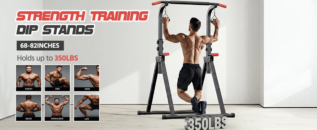 Power Tower Pull Up Bar Free Standing with Resistance Bands, 350LBS Heavy Duty Alloy Steel Dip Station for Home Gym