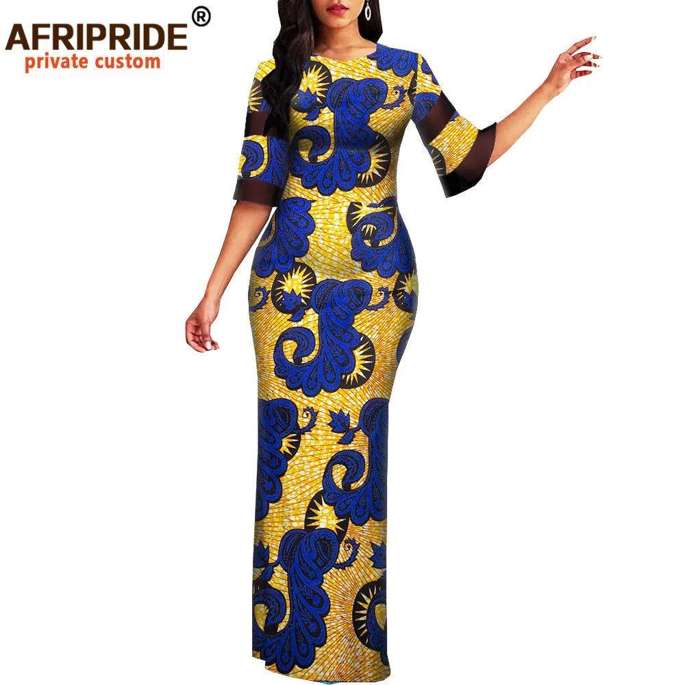 Women`s African Print Half Sleeve Dashiki Maxi Bodycon Dress Dashiki Ankara Party Dresses for Women Wax Batik AFRIPRIDE A1925049