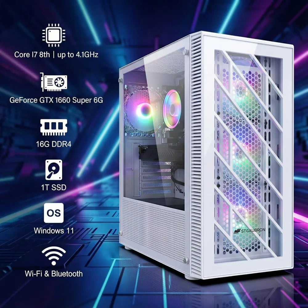 Gaming Desktop PC with GeForce GTX 1660 Super 6G Intel Core i7 16GB DDR4 1TB SSD WiFi 6 Windows 11 Home RGB Fans