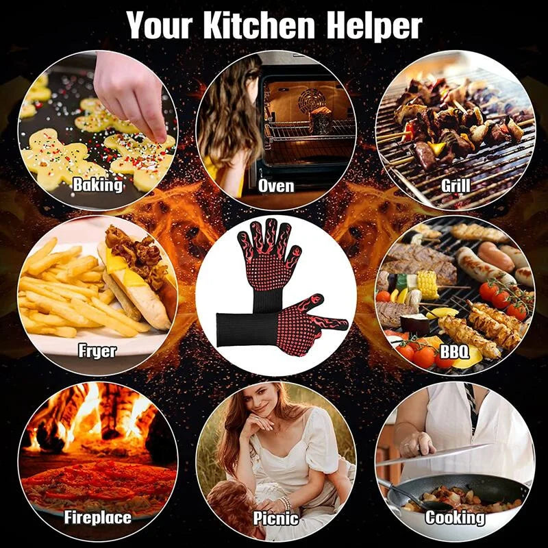 High Temperature Resistance Microwave Oven Gloves Oven Mitts 500-800 Degrees Fireproof Barbecue Heat Insulation BBQ Gloves