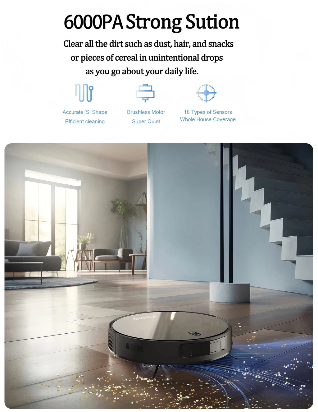 Robot Vacuum Cleaner Combo Mop,6000PA Suction Robotic,WiFi/Voice Control,Auto-Recharge,Pet Hair For Home Vacuum Cleaning Robotic