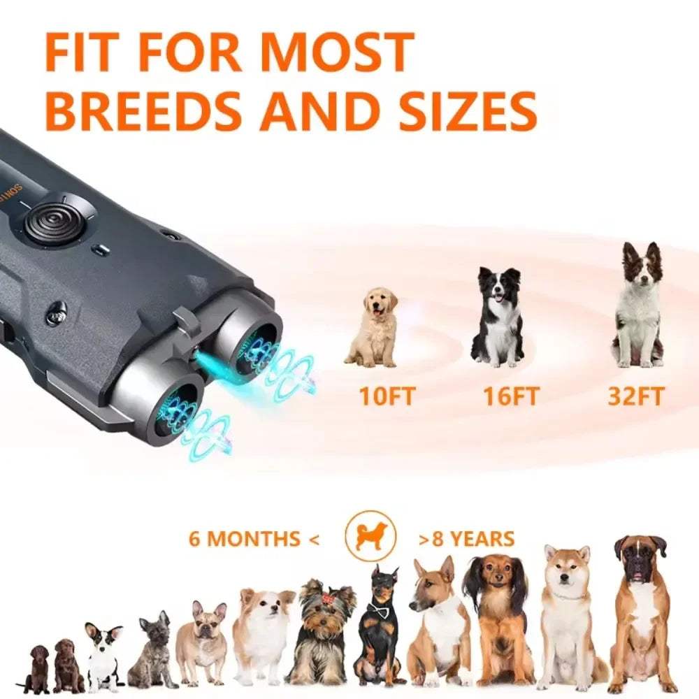 10M High Power Deterrent Ultrasonic Dog Repeller Pet Training Anti Barking with Led Flashlight Rechargeable for Dogs Accessories