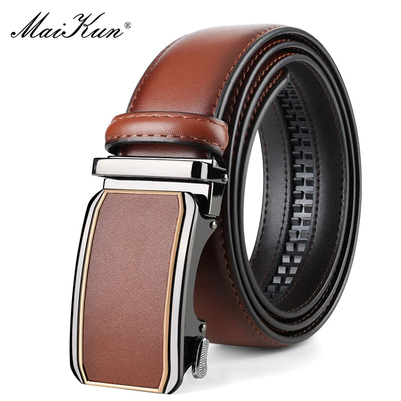 Maikun Leather Ratchet Belt For Men Click Leather Belt Adjustable Buckle Trim To Fit Black Brown