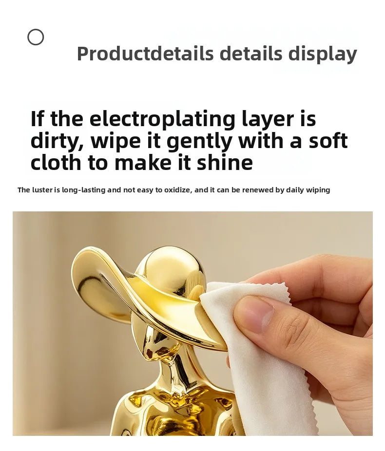 Luxury Home Decor Electroplating Flocked Figure Figurine Desk Decoration High-end LivingRoom TV Wine Cabinet Craft Ornament Gift