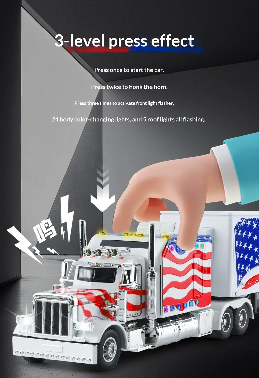 1:24 389 Platform Trailer Container Transport Tow Truck Toy Car For Diecast Vehicle Model Collection Gift Boy