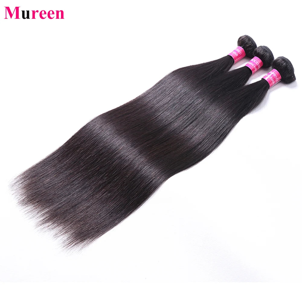 Mureen 100% Unprocessed Raw Human Hair Weave 1/3/4 Bundles Quick Weave Sew In Human Hair Extension Straight Human Hair Bundles