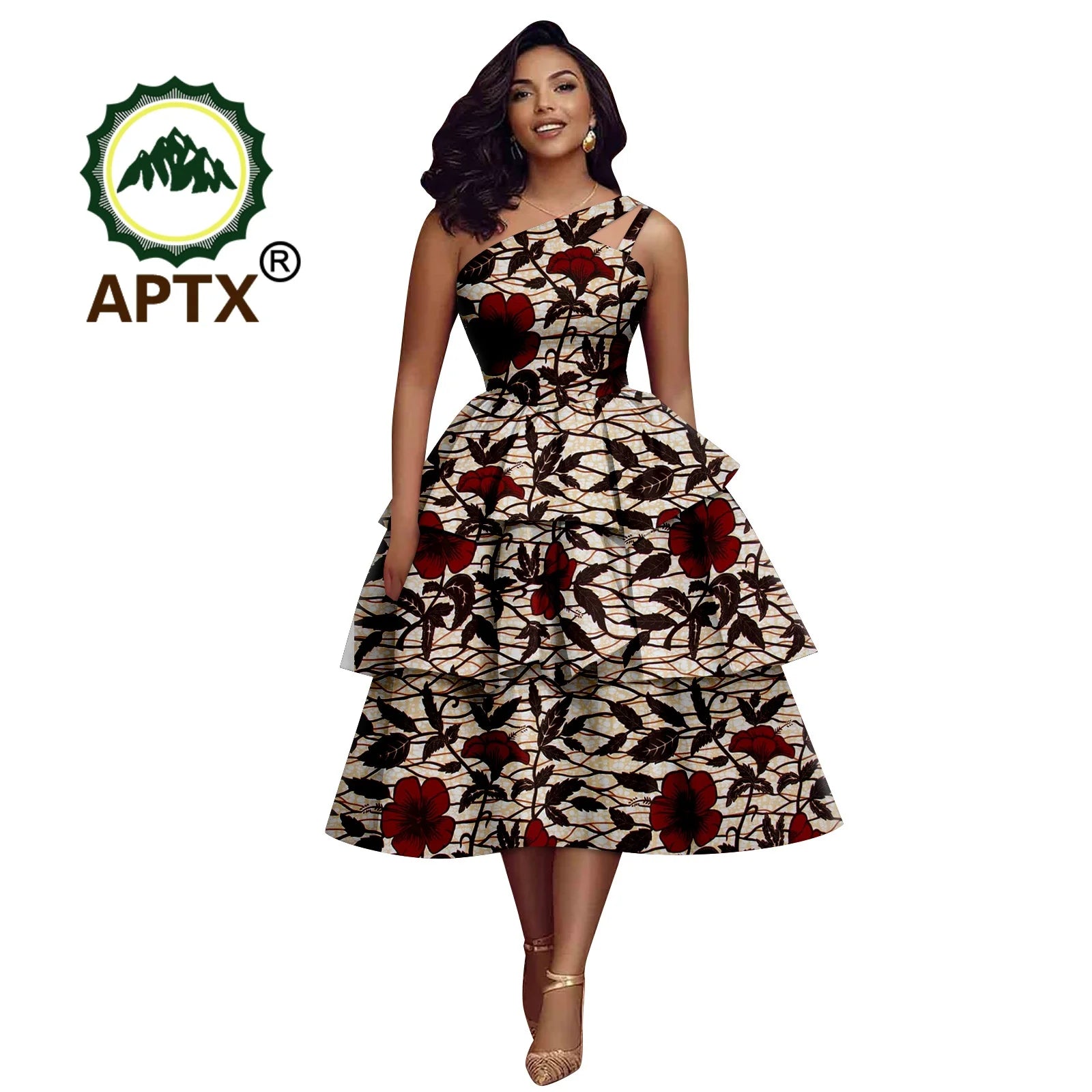 African Dress for Women Ankara Print Skew Collar Sleeveless Mid-Calf Cascading Dress Dashiki Elegant fashion Casual Party Dress