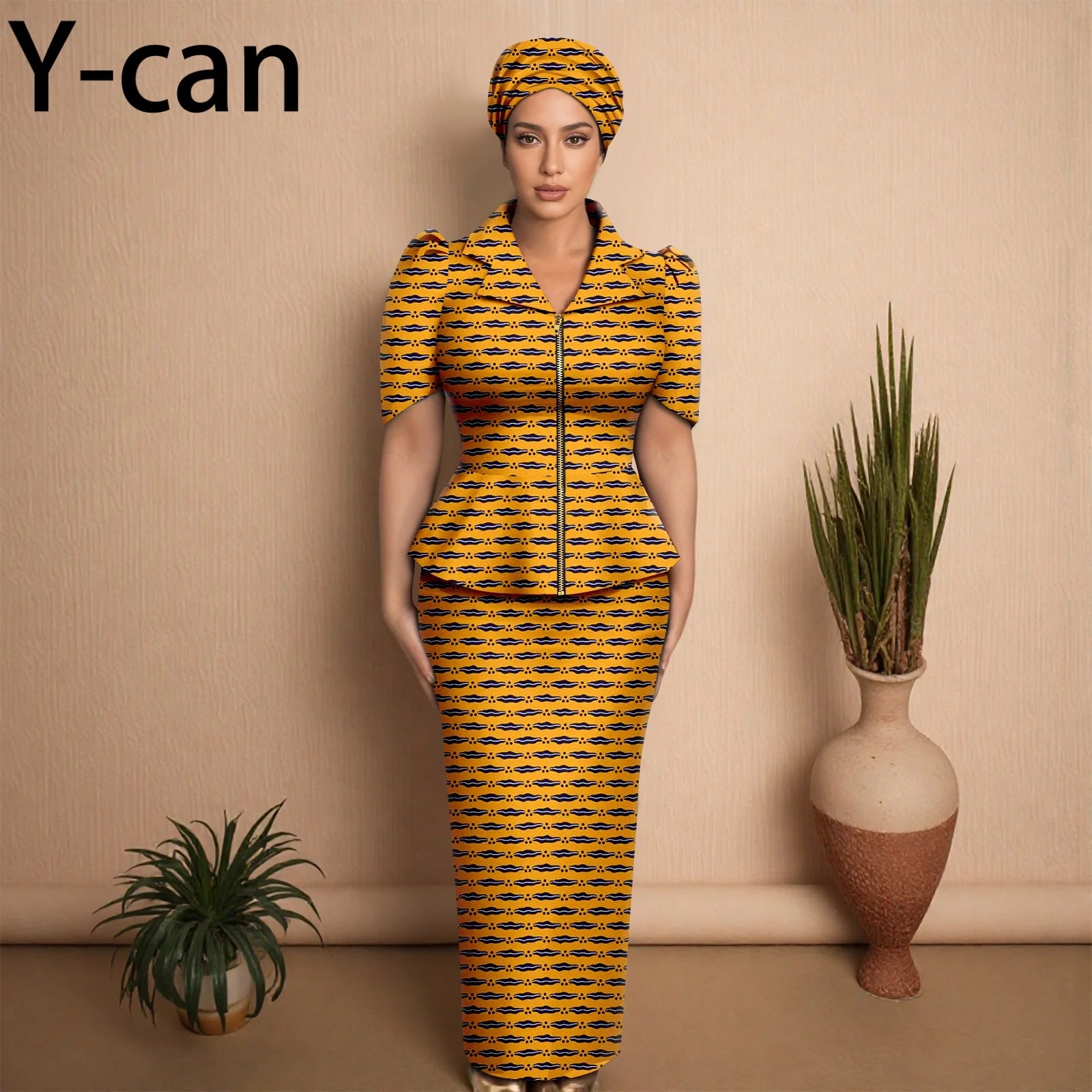 African Women Skirt Set Luxury Metal Zipper Top and Slim Fit Skirt Match Headscarf Party Wedding Elegant Lady Dress Suit 2526079