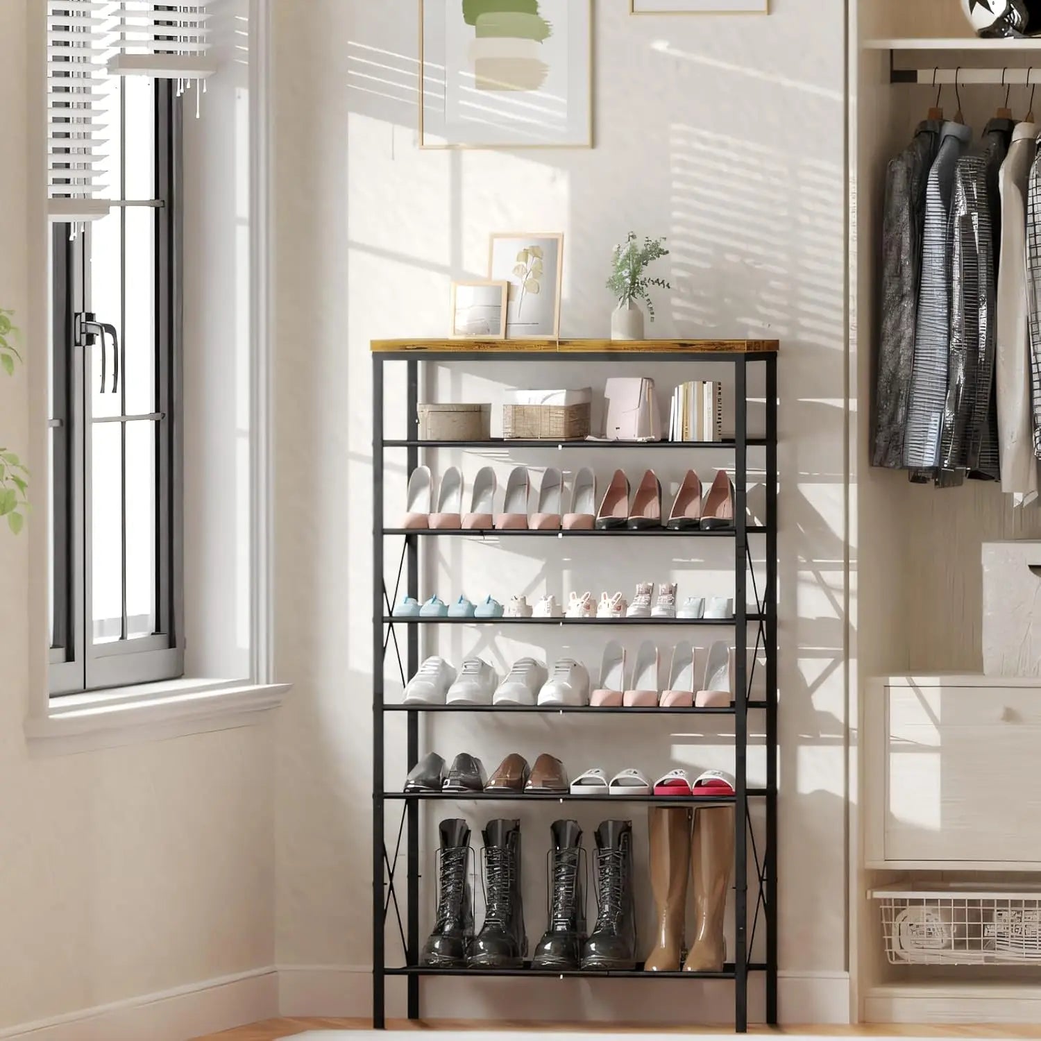 8-Tier Tall Shoe Rack Organizer, Holds 32 Pairs, Durable Adjustable Metal Shelf for Entryway or Closet