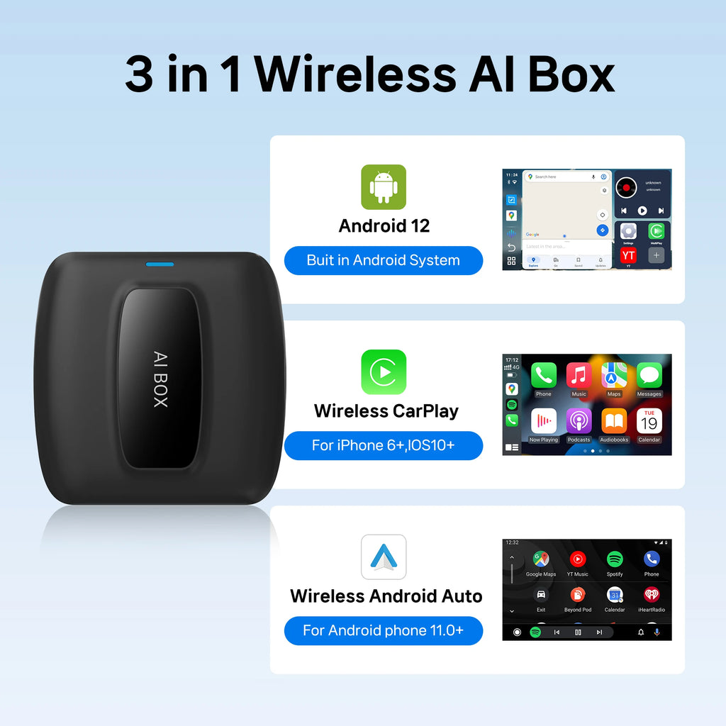 2025 CarPlay Ai Box Wireless Android Auto Car Play Adapter Smart Car TV Accessories for Net flix UtubeQualcomm Snapdragon 6125