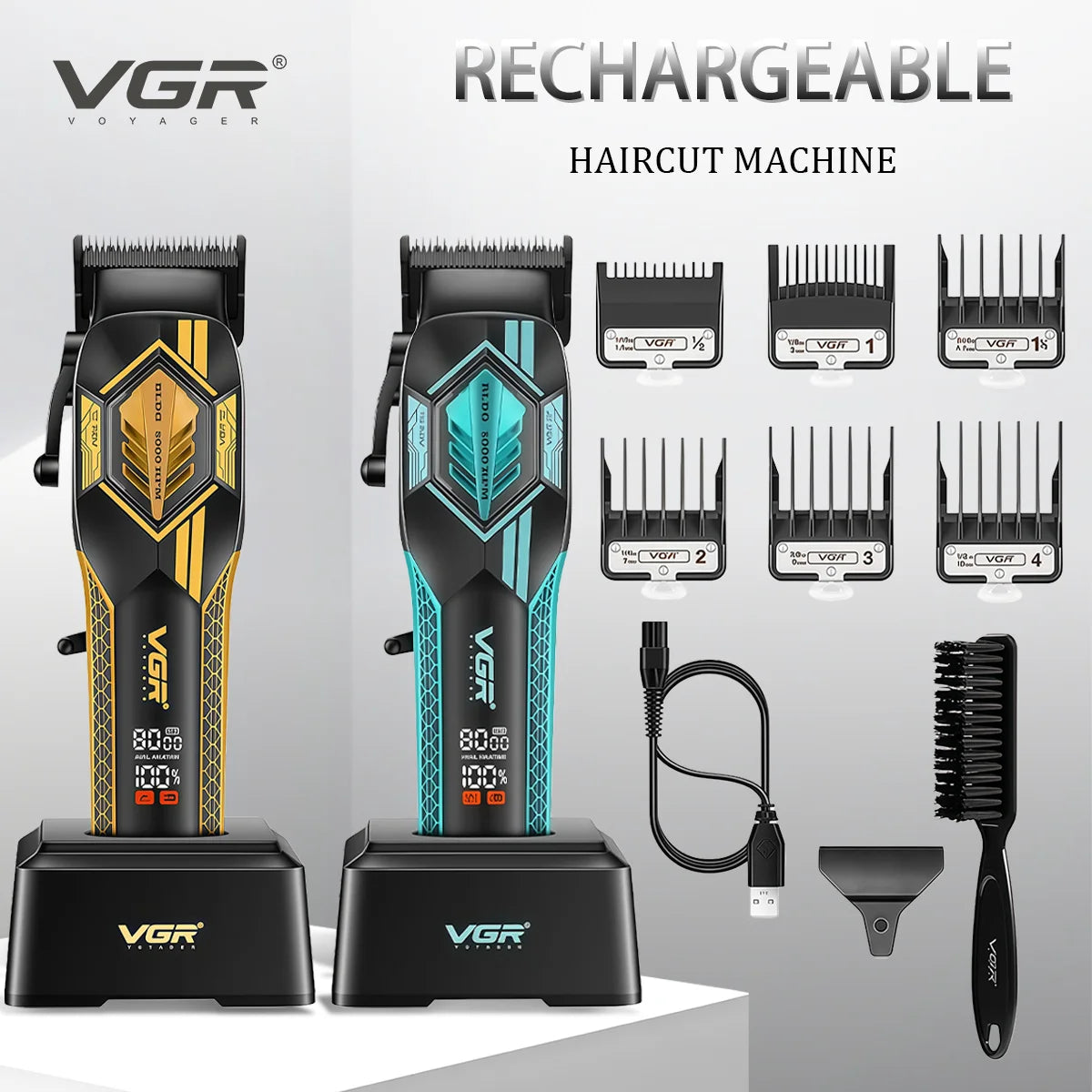 VGR Professional Hair Clippers Rechargeable Hair Trimmer Adjustable Finishing Haircut Machine DLC Blade Clippers For man V-119