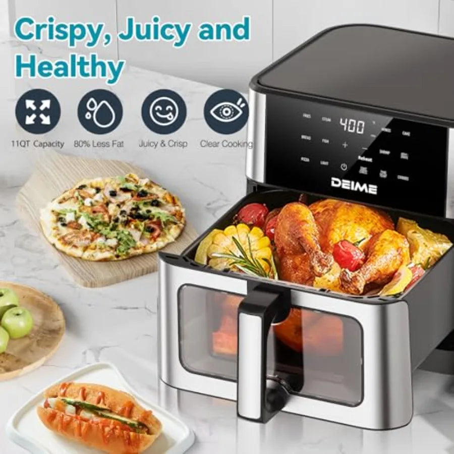 10.2 QT 1700W Large Ccity Air Fryer Oilless Healthy Cooker with 10 Preset Functions Non-Stick Basket Visual Cooking Window for