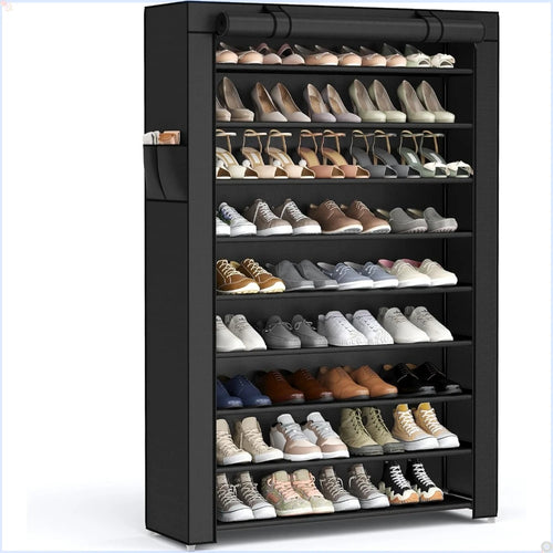 10-Tier Shoe Rack, Shoe Storage Cabinet with Dustproof Cover, Free-Standing Shoe Storage  Shoes, for Sneakers, High Heels, Black